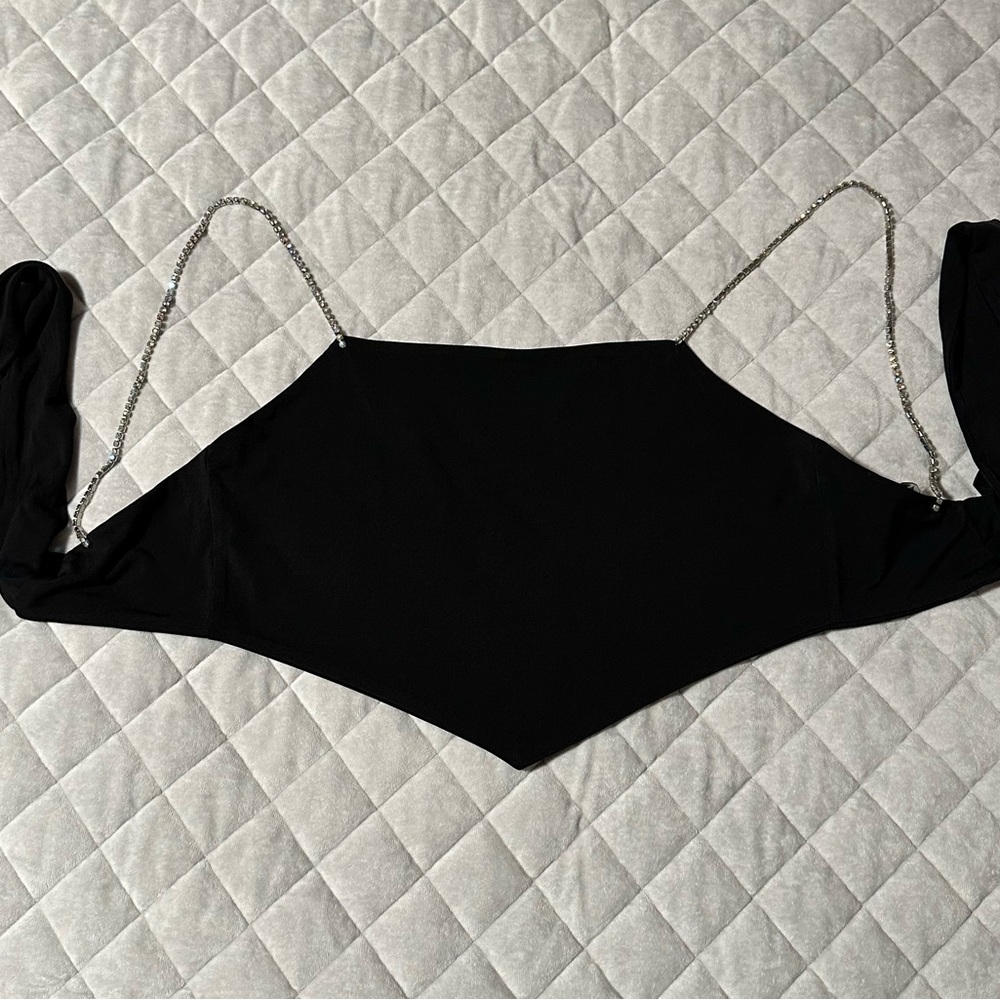 Forever 21 Black Tie in Back Top with Rhinestone Staps